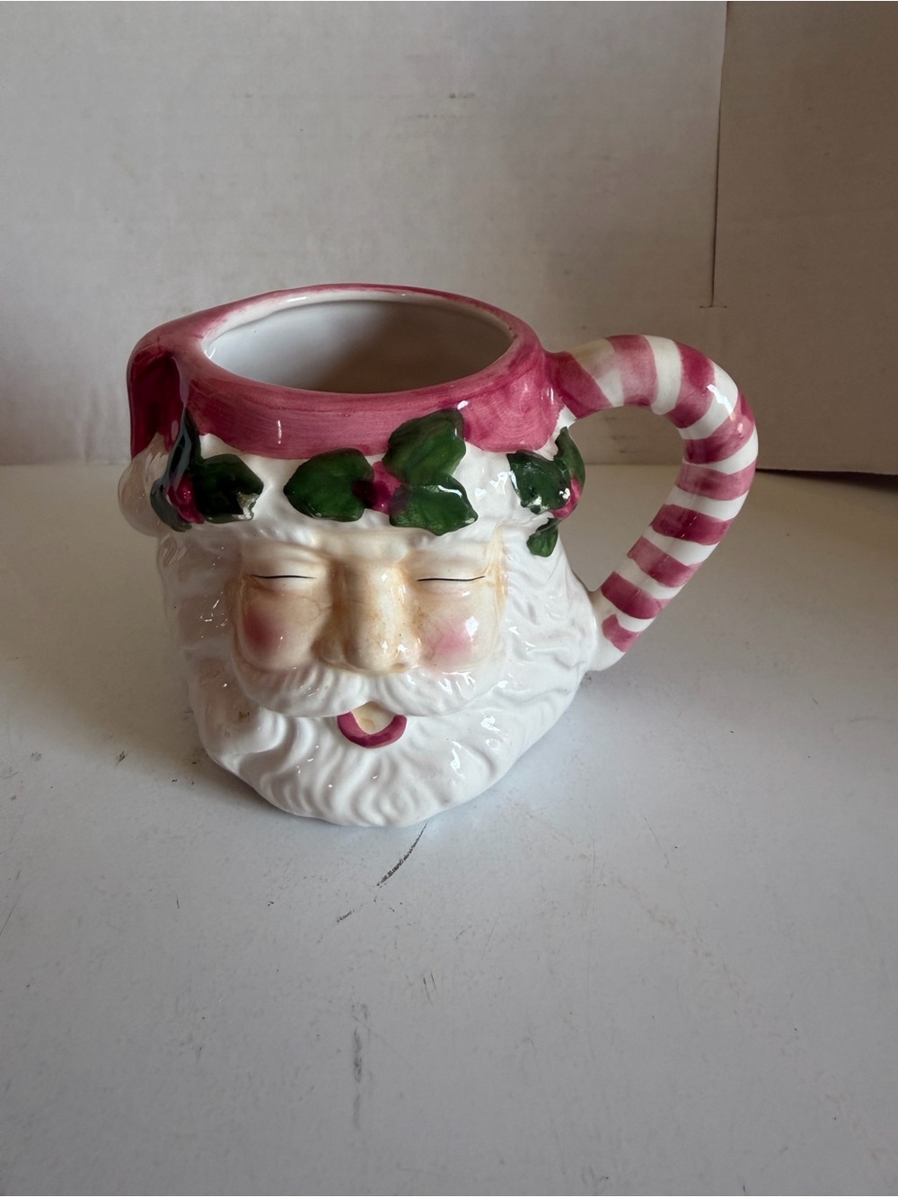 Santa Face Ceramic Mug with Red Stripe Handle